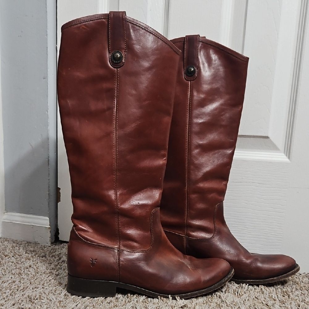Frye Melissa Pull-On Tall Leather Boots Reddish Brown Size 9.5 B